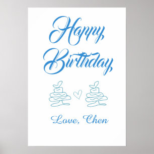 verjaardag blauwe cake hart naam liefde pastel poster
