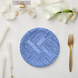 Verjaardag blauwe typografie voeg naam toe papieren bordje