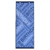 Verjaardag blauwe typografie voeg naam toe wijn cadeautas (Achterkant)