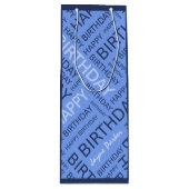 Verjaardag blauwe typografie voeg naam toe wijn cadeautas (Voorkant)