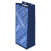 Verjaardag blauwe typografie voeg naam toe wijn cadeautas (Voorkant Gekanteld)