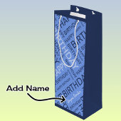 Verjaardag blauwe typografie voeg naam toe wijn cadeautas