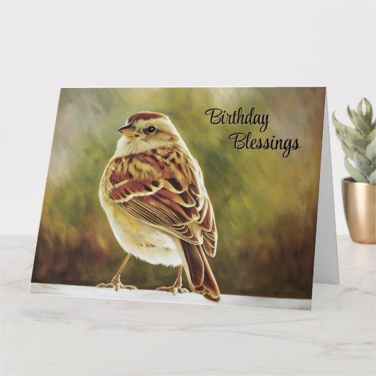 Verjaardag Blessings Sparrow - Verjaardag Kaart (Kleine Plant)