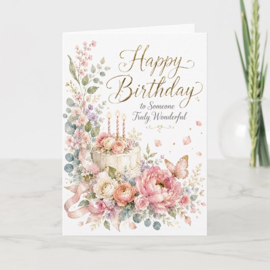 Verjaardag bloem cake kaart (Voorkant)