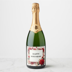 verjaardag bloem kader champagne fles label sparkling wijnetiket