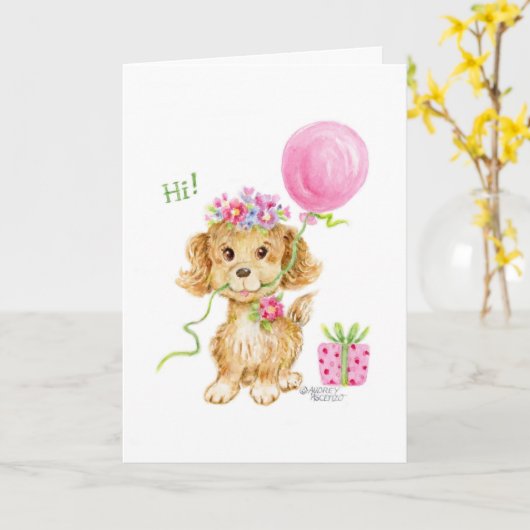 Verjaardag Bloem Puppy Dog Je bent zo lief Kaart (Gele Bloem)