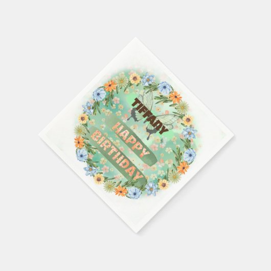 Verjaardag bloemen en vlinders servet (Hoek)