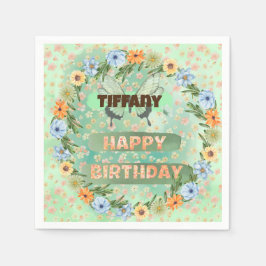 Verjaardag bloemen en vlinders servet