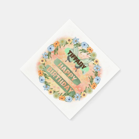 Verjaardag bloemen en vlinders servet (Hoek)