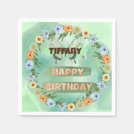 Verjaardag bloemen en vlinders servet