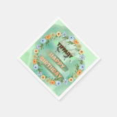 Verjaardag bloemen en vlinders servet (Hoek)