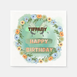 Verjaardag bloemen en vlinders servet
