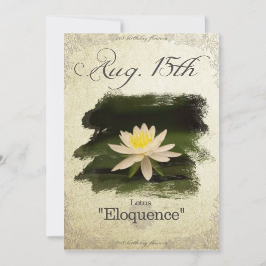Verjaardag bloemen op 15 augustus "Lotus" Kaart (Voorkant)
