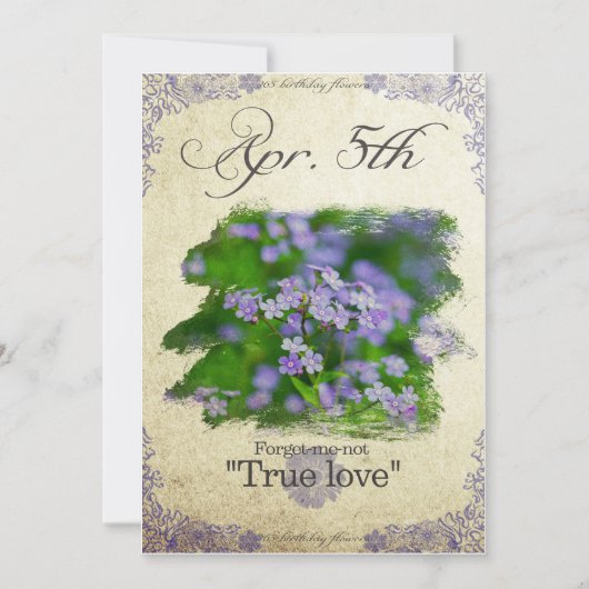 Verjaardag bloemen op 5 april "Vergeet-me-niet" Kaart (Voorkant)