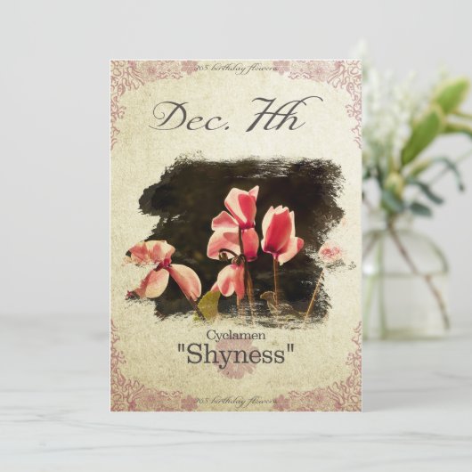 Verjaardag bloemen op 7 december "Cyclamen" Kaart (Staand voorkant)