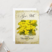 Verjaardag bloemen op 9 april "Mimosa" Kaart (Voorkant / Achterkant in situ)