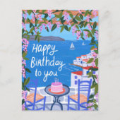 VERJAARDAG Bloemen Terras Grieks Eiland Briefkaart (Voorkant)