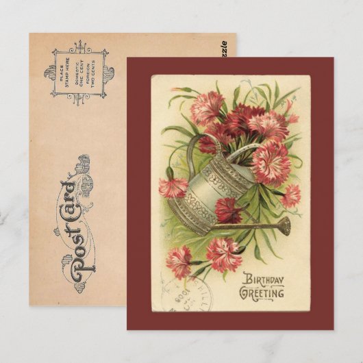 Verjaardag Bloemen Watering Kan  Reproductie Briefkaart (Voorkant / Achterkant)