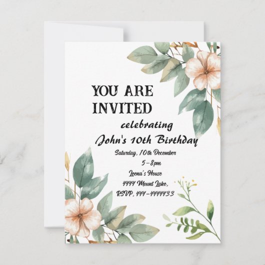 Verjaardag Bloemenviering Uitnodiging (Voorkant)