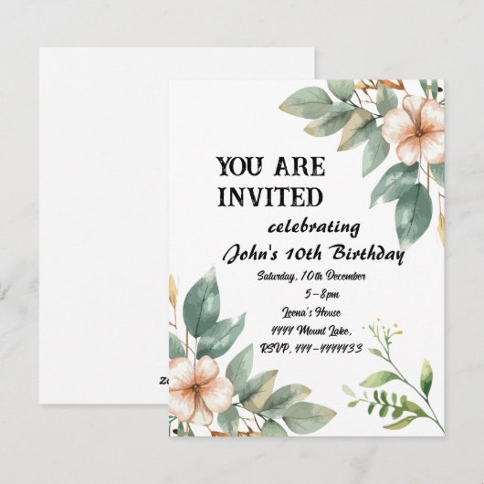 Verjaardag Bloemenviering Uitnodiging (Voorkant / Achterkant)