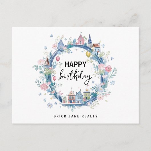 Verjaardag Bloemstuk Huis Krans Vastgoed   Briefkaart (Voorkant)