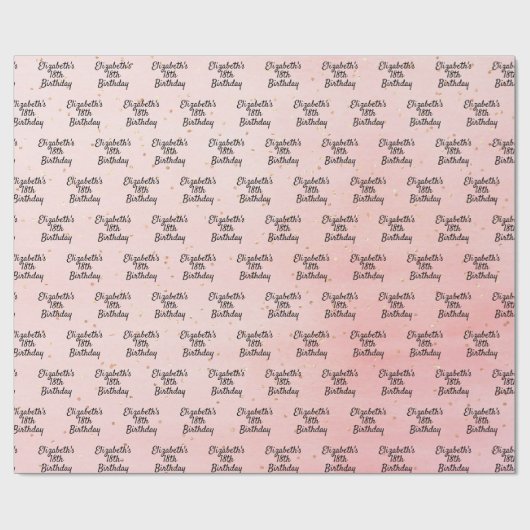 Verjaardag bloos roze goud naam script cadeaupapier (Vlak)