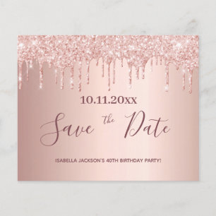 Verjaardag blos roze glitters budget Save the Date Flyer