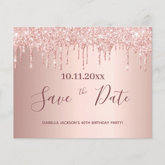 Verjaardag blos roze glitters budget Save the Date Flyer (Voorkant)