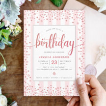 Verjaardag blos roze goud glitterscript chic