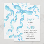 Verjaardag Blue Bow uitnodiging (Voorkant / Achterkant)