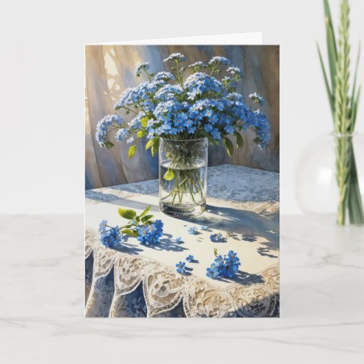 Verjaardag Blue Forget-Me-Not Floral Boeket Kaart (Voorkant)
