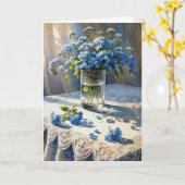 Verjaardag Blue Forget-Me-Not Floral Boeket Kaart (Gele Bloem)