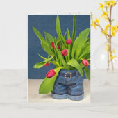 Verjaardag Blue Jeans Pot met Tulpen Kaart (Gele Bloem)