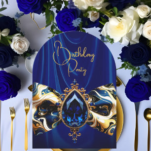Verjaardag Blue Silk Faux Gold Jewel Paisley Kaart