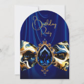 Verjaardag Blue Silk Faux Gold Jewel Paisley Kaart (Voorkant)