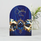 Verjaardag Blue Silk Faux Gold Jewel Paisley Kaart (Staand voorkant)