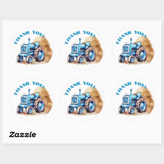 Verjaardag Blue Tractor Bedankt ronde Stickers (Vel)