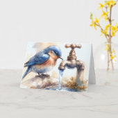 Verjaardag Bluebird in de Waterverf kunst Kaart (Gele Bloem)