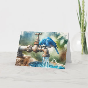 Verjaardag Bluebird op een retro kraan Kaart