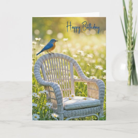 Verjaardag Bluebird op een rieten stoel Kaart (Voorkant)