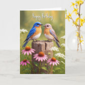 Verjaardag Bluebirds op een hek Post Kaart (Gele Bloem)