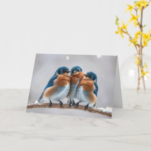 Verjaardag Bluebirds op een Winter Branch Kaart (Gele Bloem)