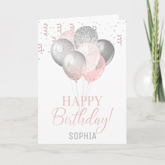 Verjaardag blush en zilveren ballonnen (Voorkant)