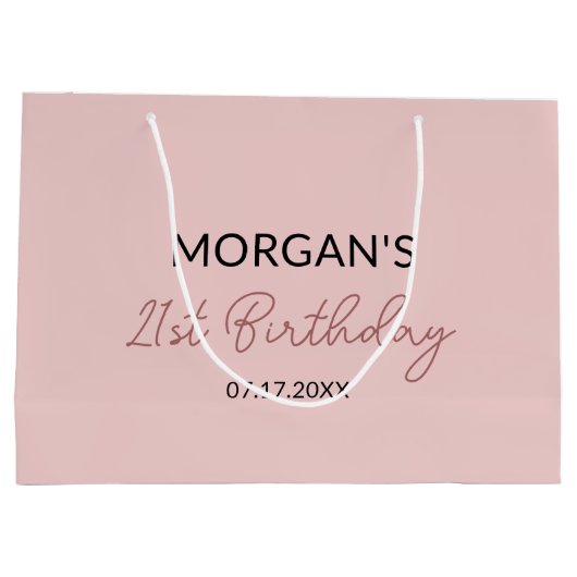 Verjaardag Blush Pink Monogram Naam Groot Cadeauzakje (Achterkant)