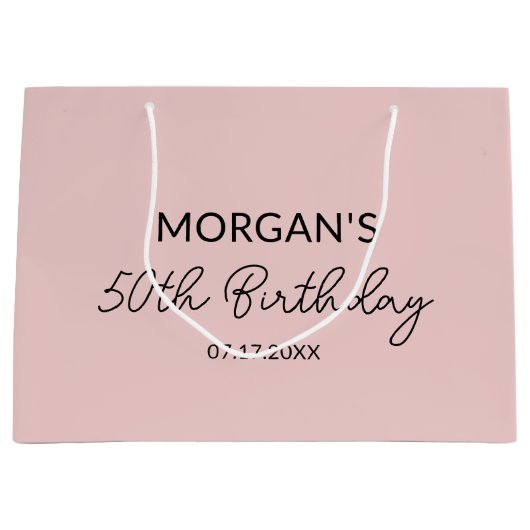 Verjaardag Blush Pink Monogram Naam Groot Cadeauzakje (Voorkant)
