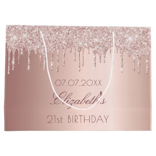 Verjaardag blush roos gouden druppels naam groot cadeauzakje (Achterkant)