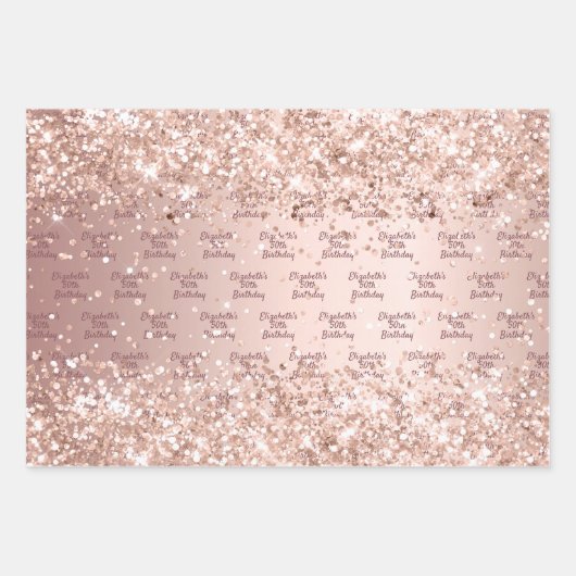 Verjaardag blush roos gouden sprankeling inpakpapier vel (Voorkant)