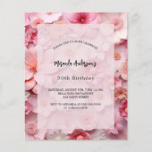 Verjaardag blush roze bloemen budget uitnodiging flyer (Voorkant)
