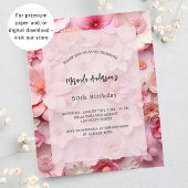 Verjaardag blush roze bloemen budget uitnodiging flyer