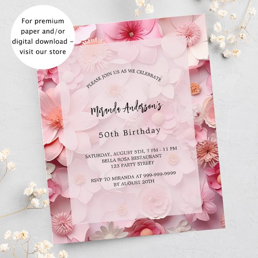Verjaardag blush roze bloemen budget uitnodiging flyer